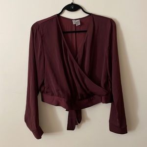 NWOT Burgundy blouse with back tie and key hole